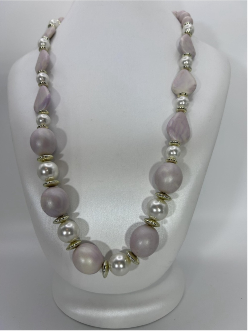Necklace Multicolor Purple‎ White Faux Pearl Beaded Statement Gold Tone Womens